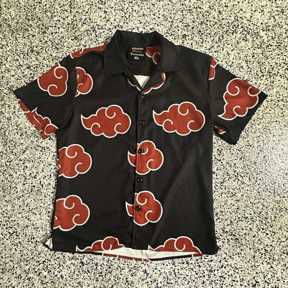 Naruto Hypland Button Down Shirt Mens XL Black Collered 2002 Akatsuki Cloud Vtg